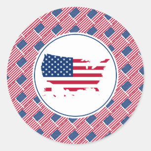 USA AMERICA Vlag AMERIKAANSE Kaart Stijlvol Patrio Ronde Sticker