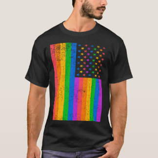 USA American Distressed Grunge LGBTQ Ally Gay Prid T-shirt