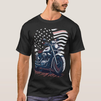USA American Flag Rider Motorcycle Veteran Biker T-shirt