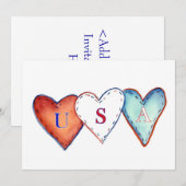 USA American Hearts Invitation (Devant / Derrière)