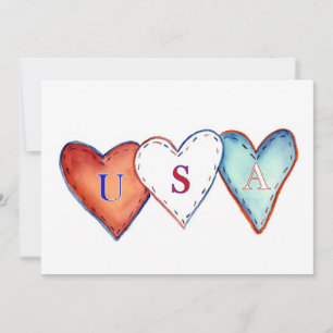 USA American Hearts Invitation