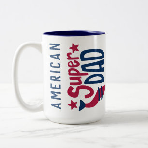 USA American SUPER DAD RED White Blue Patriotic Tweekleurige Koffiemok