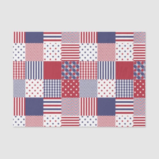 USA Americana Patchwork Red White en Blue Tissuepapier (Voorkant)