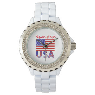 USA Amerika Vlag Rood Persoonlijke Vrouwen  Horloge