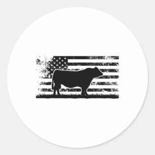 Usa Amerikaanse Vlag - Amerika Koe Zwart Angus Ran Ronde Sticker