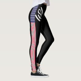 USA Amerikaanse vlag Sexy Design Zwarte Side Strip Leggings