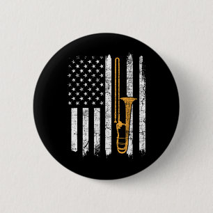 Usa Amerikaanse Vlag Trombone - Trombonist Muziek Ronde Button 5,7 Cm