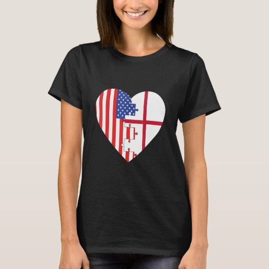 USA and England Flags Heart T-shirt (Voorkant)