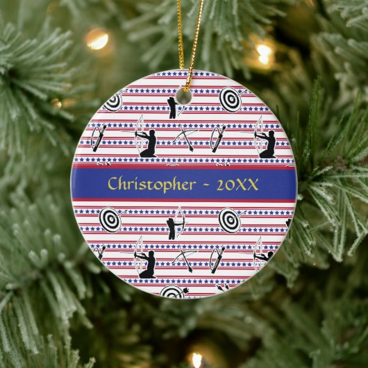 USA Archery Silhouette Patroon Keramisch Ornament (Boom)