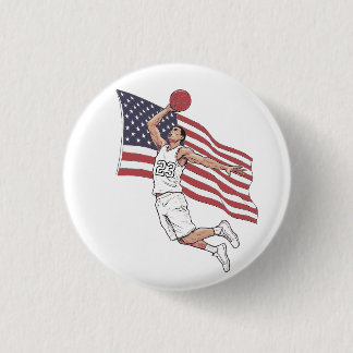 USA Basketbal Slam Dunk Amerikaanse Vlag Kleur Kun Ronde Button 3,2 Cm
