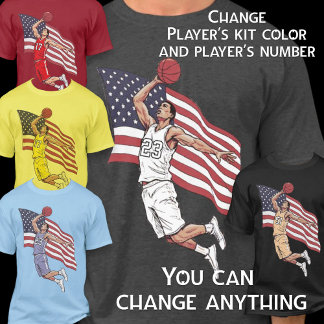 USA Basketbal Slam Dunk Amerikaanse Vlag Kleur Kun T-shirt