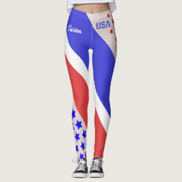 USA BORD TONE ROOD WIT EN BLAUW met Jouw naam Leggings