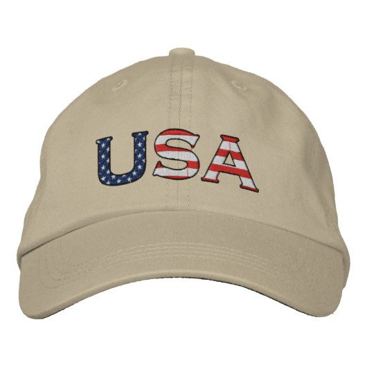 USA Broderies Stars & Stripes Casquette (Khaki) (Devant)