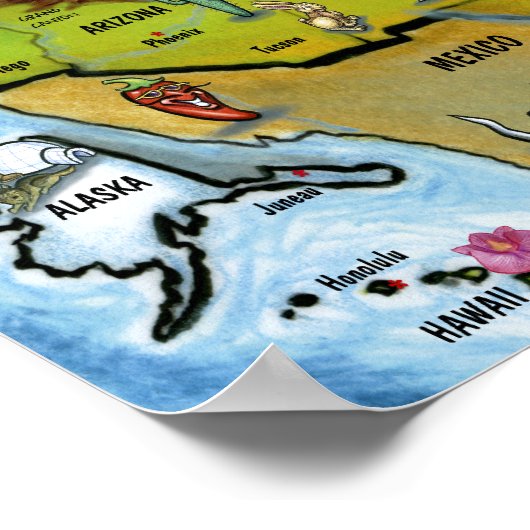 USA Cartoon Map Petite affiche (Coin)
