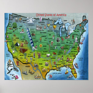 USA Cartoon Map Petite affiche