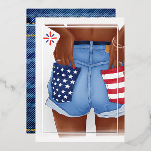 USA Denim Girl Birthday Party Foil Invitation