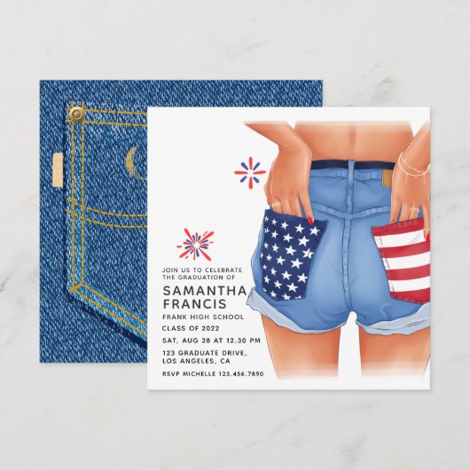 USA Denim Girl Graduation Party Invitation (Devant / Derrière)