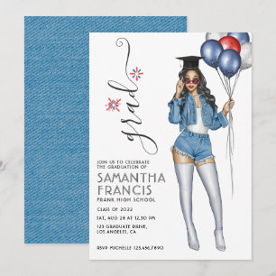 USA Denim thème Girl Graduation Party Invitation