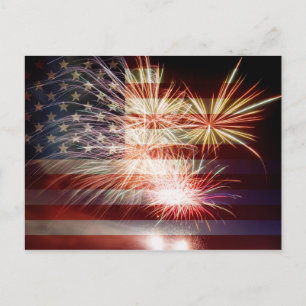 USA Drapeau avec Fireworks Carte postale