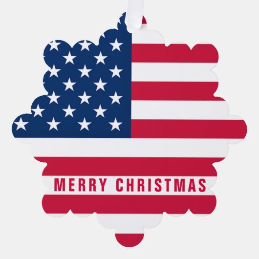USA Drapeau Joyeux Noël Ornement Card (Recto)