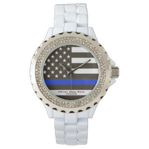 *~* USA Dunne Blauwe Lijn Vlag Politieagent Vrouw Horloge