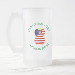 USA Engel Rode Haar Kerstmis Vlag Persoonlijk Matglas Bierpul