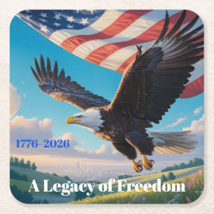 USA Erfgoed Adelaar & Vlag 250 Jaar Jubileum Vierkante Kartonnen Onderzetter