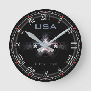 USA Estd. 1776 N° Romain Horloge ronde