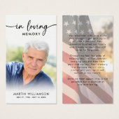 USA Flag Funeral Loving Memory Photo Prayer Cards (Devant & derrière)