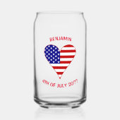 USA Flag Heart Funky Personalized Blikvorm Glas (Voorkant)