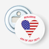 USA Flag Heart Funky Personalized Button Flesopener (Voorkant)