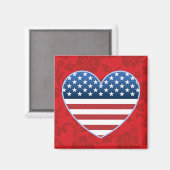 USA Flag Heart Hawaiian Floral Magnet (Recto/Verso)