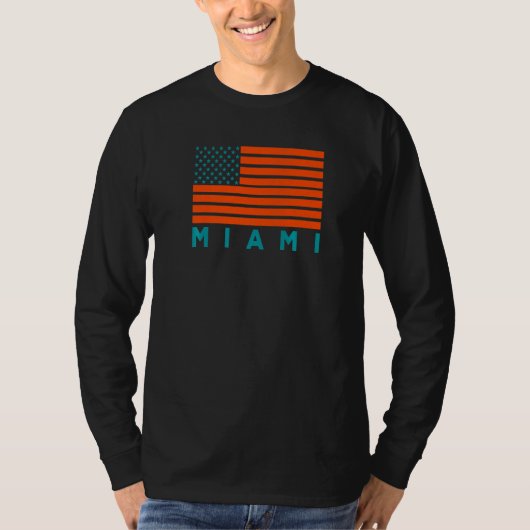 USA Flag Miami OrangeTeal-GreenBlue Miami FL Ameri T-shirt (Voorkant)