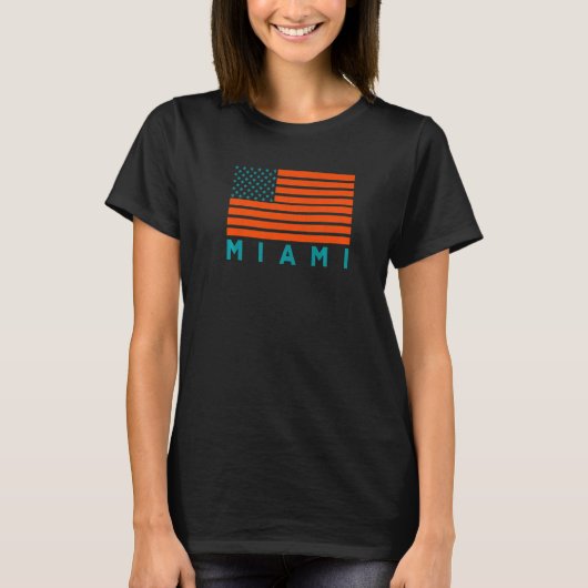 USA Flag Miami OrangeTeal-GreenBlue Miami FL Ameri T-shirt (Voorkant)