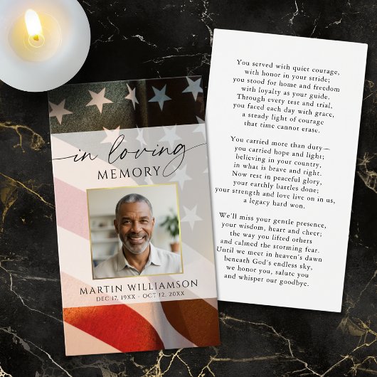 USA Flag Military Funeral Photo Prayer Card Visitekaartje