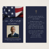 USA Flag Military Photo Cross Funeral Prayer Card (Devant & derrière)