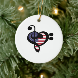 USA Flag Music Heart - American Pride Musician Keramisch Ornament