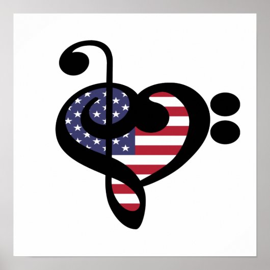 USA Flag Music Heart - American Pride Musician Poster (Voorkant)