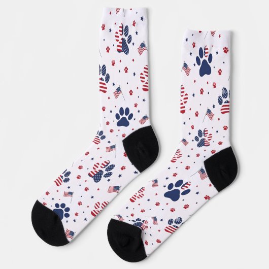 USA Flag Paw Print and Stars Pattern Crew Socks Sokken (Links)