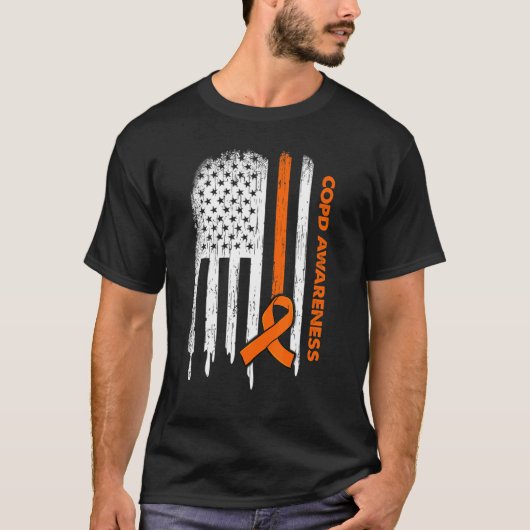 USA Flag Sinaasappel Lint COPD Awareness T-shirt (Voorkant)