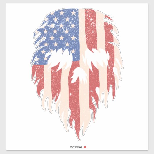 USA Flag Skull Beard | Distressed Patriotic Design Sticker (Vel)