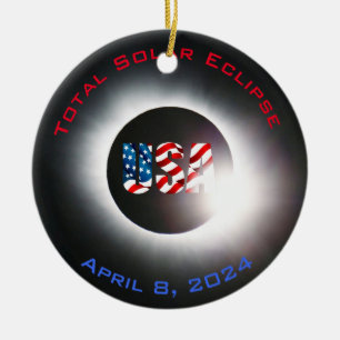 USA FLAG Totale zonsverduistering 8 april 2024 Keramisch Ornament