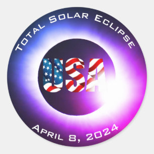 USA FLAG Totale zonsverduistering 8 april 2024 Ronde Sticker
