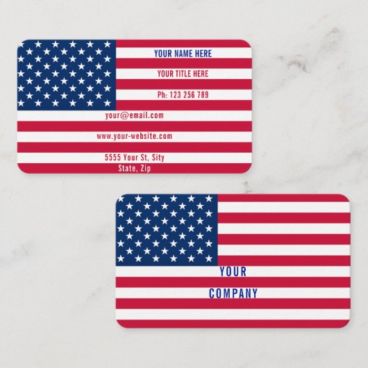 USA Flag Visitekaartje Patriottisch Gepersonalisee (Voorkant / Achterkant)