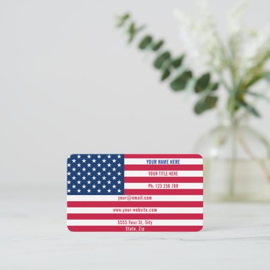 USA Flag Visitekaartje Patriottisch Gepersonalisee (Staand voorkant)