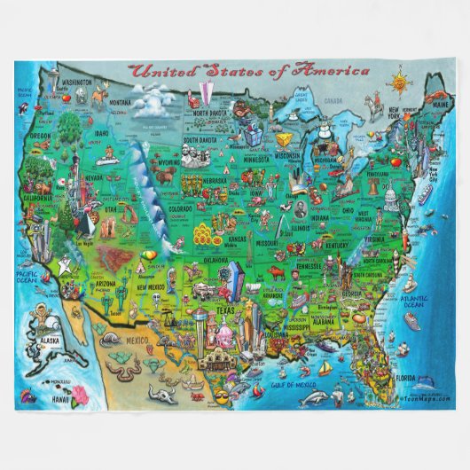 USA Fun Map Fleece Blanket (Voorkant (Horizontaal))