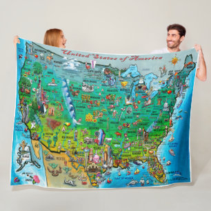 USA Fun Map Fleece Blanket Deken