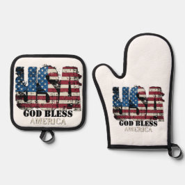 USA God Bless America Ovenwant & Pannenlap Set