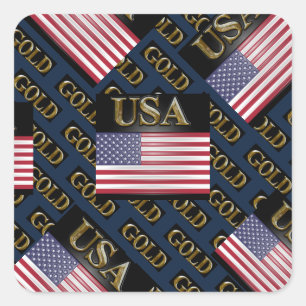 USA GOLD VIERKANTE STICKER