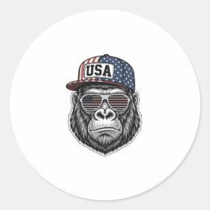 USA Gorilla Vintage Gravure Patriottisch T-shirt D Ronde Sticker